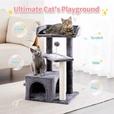 Luxury Multi-level Grey Plush Cat Activity Tree Tower With Scratcher Sisal