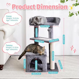 Luxury Multi-level Grey Plush Cat Activity Tree Tower With Scratcher Sisal
