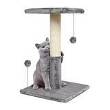 Grey Velvet Cat Climbing Frame Scratching Wood Cat Tree Tower With Ball