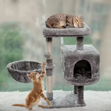 Grey Velvet Simple Two Level Cat Activity Tree Tower With Scratcher Sisal