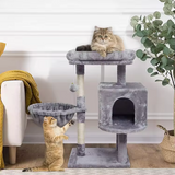 Grey Velvet Simple Two Level Cat Activity Tree Tower With Scratcher Sisal
