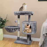 Grey Velvet Simple Two Level Cat Activity Tree Tower With Scratcher Sisal