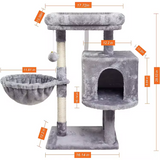 Grey Velvet Simple Two Level Cat Activity Tree Tower With Scratcher Sisal