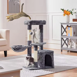 Customized Dark Grey Velvet Sisal Rope Wrapped Scratching Tree For Cat