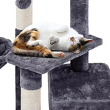 Customized Dark Grey Velvet Sisal Rope Wrapped Scratching Tree For Cat