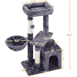 Customized Dark Grey Velvet Sisal Rope Wrapped Scratching Tree For Cat
