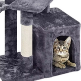 Customized Dark Grey Velvet Sisal Rope Wrapped Scratching Tree For Cat