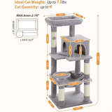 Factory Grey Velvet Large Indoor Climbing Frame Timber Cat Tree Tower