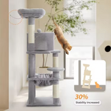 Factory Grey Velvet Large Indoor Climbing Frame Timber Cat Tree Tower