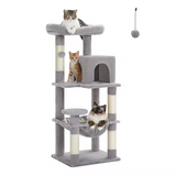 Factory Grey Velvet Large Indoor Climbing Frame Timber Cat Tree Tower