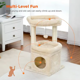 Custom Soft Beige Velvet Cat Sisal Cat Tree Tower
