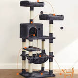 Modern Black Velvet Wooden Sisal Rope  Large Cat Tree Tower