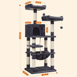 Modern Black Velvet Wooden Sisal Rope  Large Cat Tree Tower