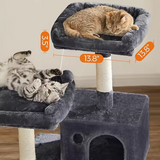 Modern Black Velvet Wooden Sisal Rope  Large Cat Tree Tower