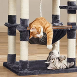 Modern Black Velvet Wooden Sisal Rope  Large Cat Tree Tower