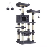 Modern Black Velvet Wooden Sisal Rope  Large Cat Tree Tower