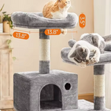 Modern Black Velvet Wooden Sisal Rope Large Cat Tree Tower