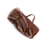 Ecofriendly Plush Pu Leather Roll Up Mat Portable Rectangle Dog Bed With Handle