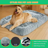 Customized Portable Grey Plush Dog Beds Non-slip Rectangle Dog Pet Bed