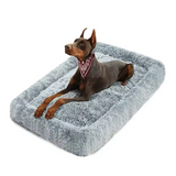 Customized Portable Grey Plush Dog Beds Non-slip Rectangle Dog Pet Bed