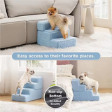 Custom High Quality Blue Plush Durable Pet Ladder Stairs 3 Steps