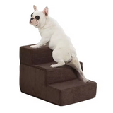 Custom Soft Foam Brown Dog Stairs 3 Steps For High Bed