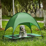Luxury Cooling Elevated Portable Breathable Pet Cot With Green Canopy