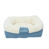 Eco Friendly Machine Washable Luxury Blue Linen Plush Square Dog Bed