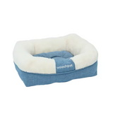 Eco Friendly Machine Washable Luxury Blue Linen Plush Square Dog Bed