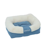 Eco Friendly Machine Washable Luxury Blue Linen Plush Square Dog Bed