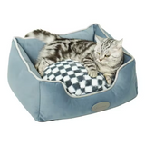 High Quality Durable Blue Plush Square Pet Bed