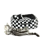 Manufacturer Black White Plaid Plush Square Woven Washable Soft Dog Bed