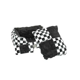 Manufacturer Black White Plaid Plush Square Woven Washable Soft Dog Bed