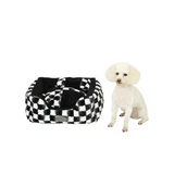 Manufacturer Black White Plaid Plush Square Woven Washable Soft Dog Bed
