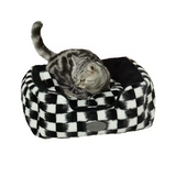 Manufacturer Black White Plaid Plush Square Woven Washable Soft Dog Bed
