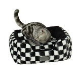 Manufacturer Black White Plaid Plush Square Woven Washable Soft Dog Bed