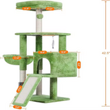 Factory Custom Green Velvet Multi-level Personalized Cat Scratching Tree Tower