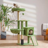 Factory Custom Green Velvet Multi-level Personalized Cat Scratching Tree Tower