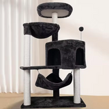 Custom Scratcher Sisal Simple Black Velvet Cat Tree Tower With Hammock Bed