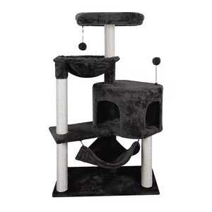 Custom Scratcher Sisal Simple Black Velvet Cat Tree Tower With Hammock Bed