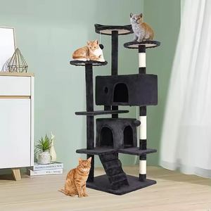 Luxury Multi-level Simple Black Velvet Cat Tree Tower
