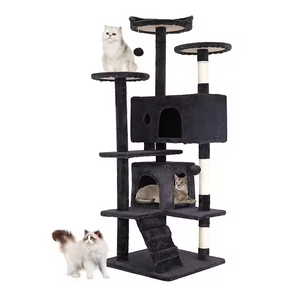 Luxury Multi-level Simple Black Velvet Cat Tree Tower