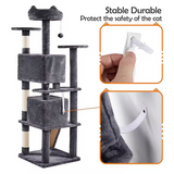 Custom Luxury Dark Grey Plush Wood Cat Scratching Tree Condo For Cats With Scrapers