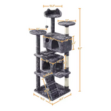 Custom Luxury Dark Grey Plush Wood Cat Scratching Tree Condo For Cats With Scrapers