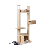Modern Wood Multi-level Tower Tree House With Hammock Cat Condo Furniture