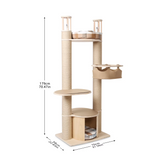 Modern Wood Multi-level Tower Tree House With Hammock Cat Condo Furniture