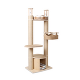 Modern Wood Multi-level Tower Tree House With Hammock Cat Condo Furniture