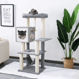 Custom Luxury Modern Multi Level Grey Cat Tree House Tower