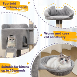 Indoor Cat Tree Tower with Sisal Scratching Post Cat Furniture Light Grey