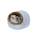Custom Luxury Plush Fluffy Blue Cat Bed With Cover